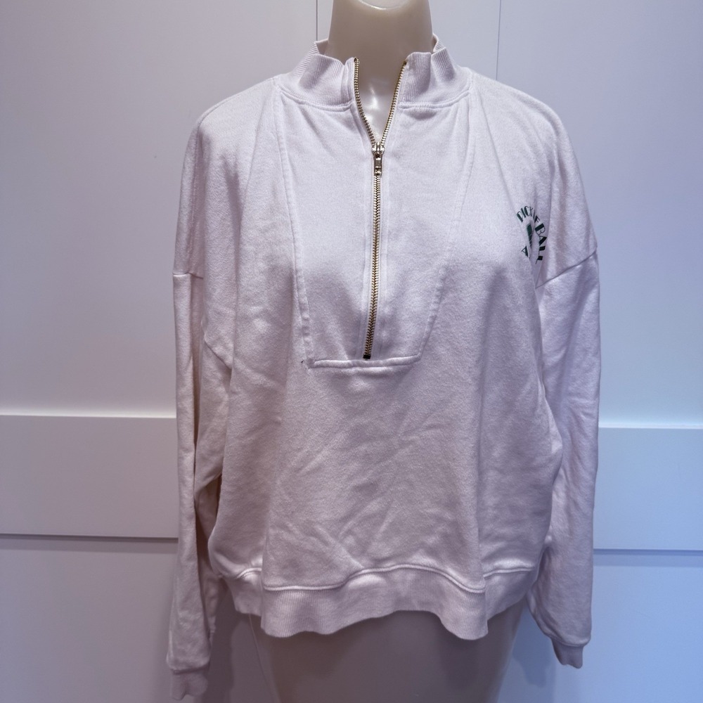 Chaser Pickleball Athletics Dept Cropped Half Zip  Women's Large Cotton White